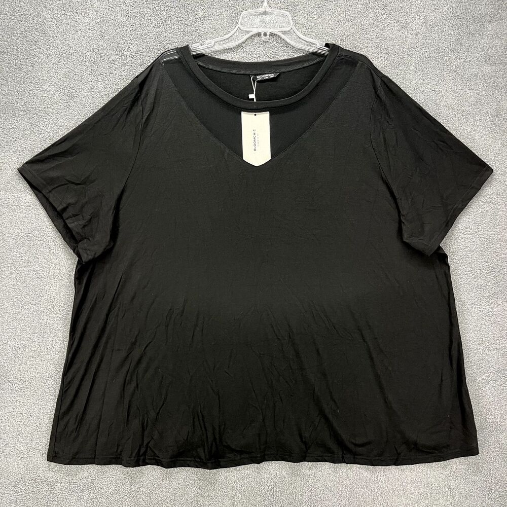 Bloomchic Top Plus‎ 4X 26 Black Solid round neck Pullover Sheer Trim T-Shirt